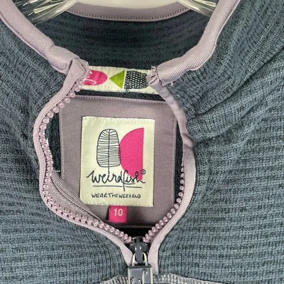 WeirdFish Blue Purple Pullover Quarter 1/4 Zip Sweater Performance Fleece S/M - Picture 5 of 12